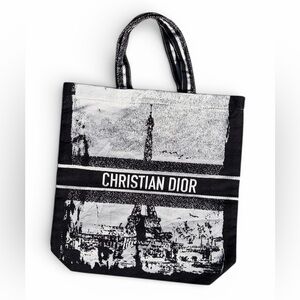 Christian Dior Black and White Denim Graphic Tote